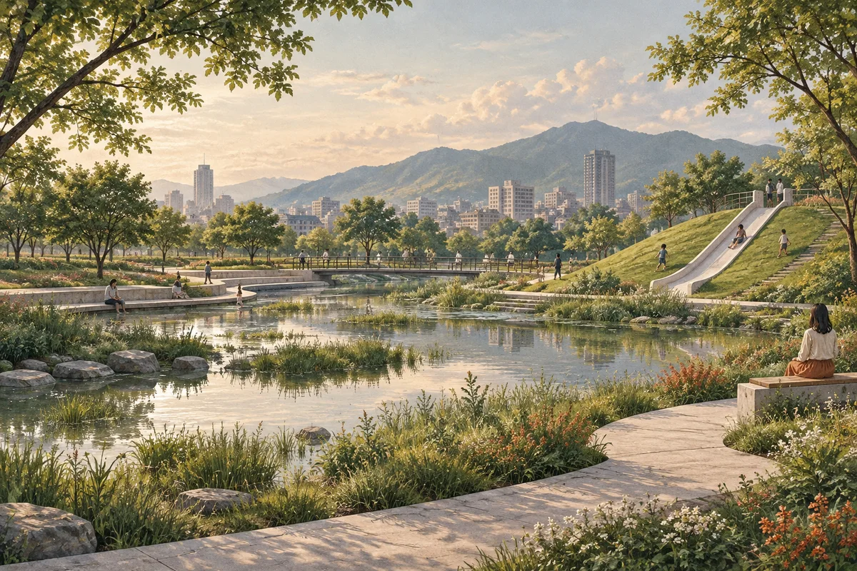 AI 情境示意：虛構的城市綠地場景，非實際場域或新聞現場